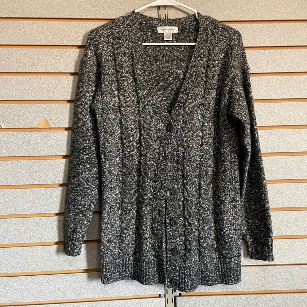 Christopher & Banks Gray Cable Knit Button Front Cardigan Sweater Womens Small‎